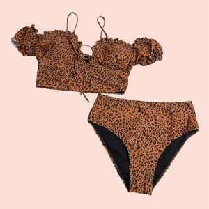 SHEIN 2-Piece Off-Shoulder / High-Waisted Cheetah Print Bikini Swimsuit